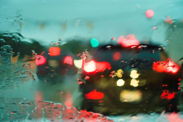 Blurry windshield due to rain 